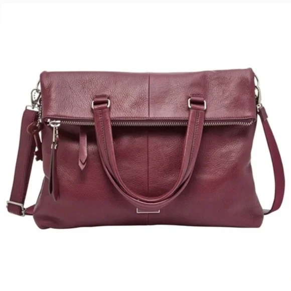 Vintage Fossil Leather Dawson Foldover Tote in Maroon - Picture 3 of 4